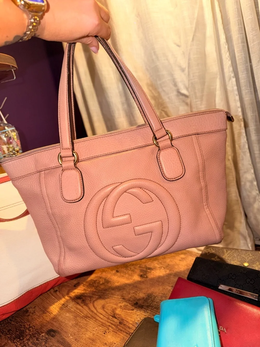 Gucci Blush Pink Pebbled Leather Tote with Tassel - Picture 6 of 10